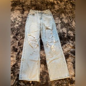 High-waisted, distressed, wide-leg mom jeans!